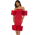 2019 Summer Off Shoulder Bodycon Ruffles Straight Sweetheart Midi Cocktail Dress Women